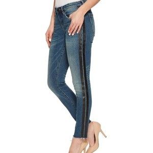 Blank NYC Women's Cropped Skinny Classique Metallic Side Stripes Jeans  Size 26